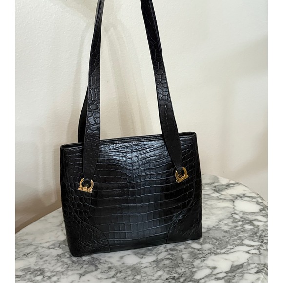 Vintage Salvatore Ferragamo Croc Embossed shoulder bag tote - Picture 8 of 13